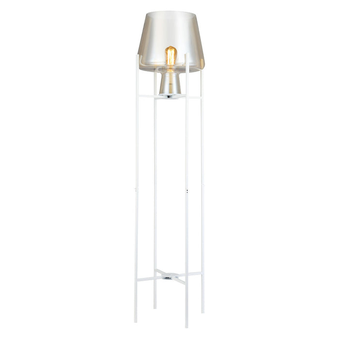 Leticia White Metal and Champagne Gold Glass Bowl 61-Inch Floor Lamp-On