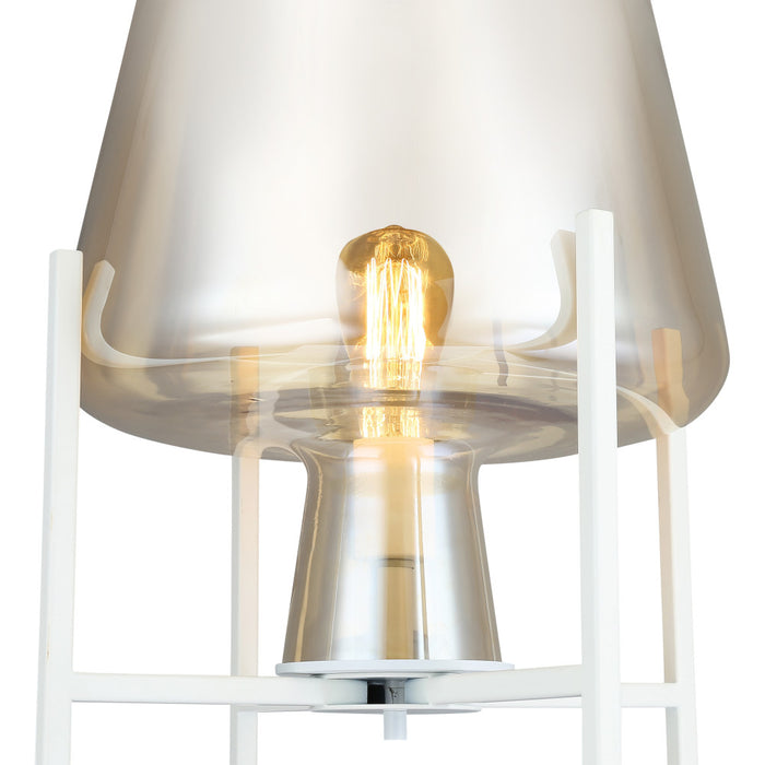Leticia White Metal and Champagne Gold Glass Bowl 61-Inch Floor Lamp. Shade closeup-On