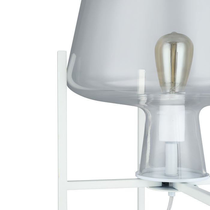 Leticia White Metal and Clear Glass Bowl 61-Inch Floor Lamp. Shade closeup-Off