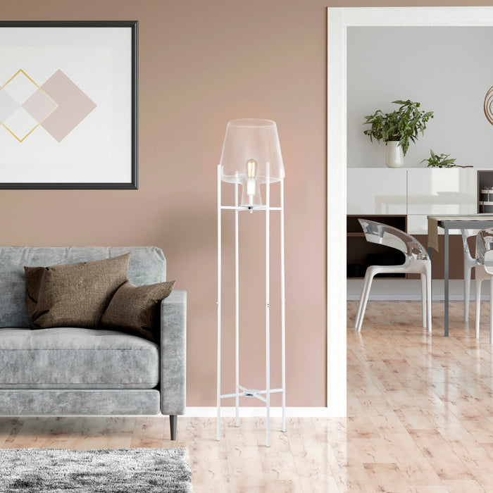 Leticia White Metal and Clear Glass Bowl 61-Inch Floor Lamp