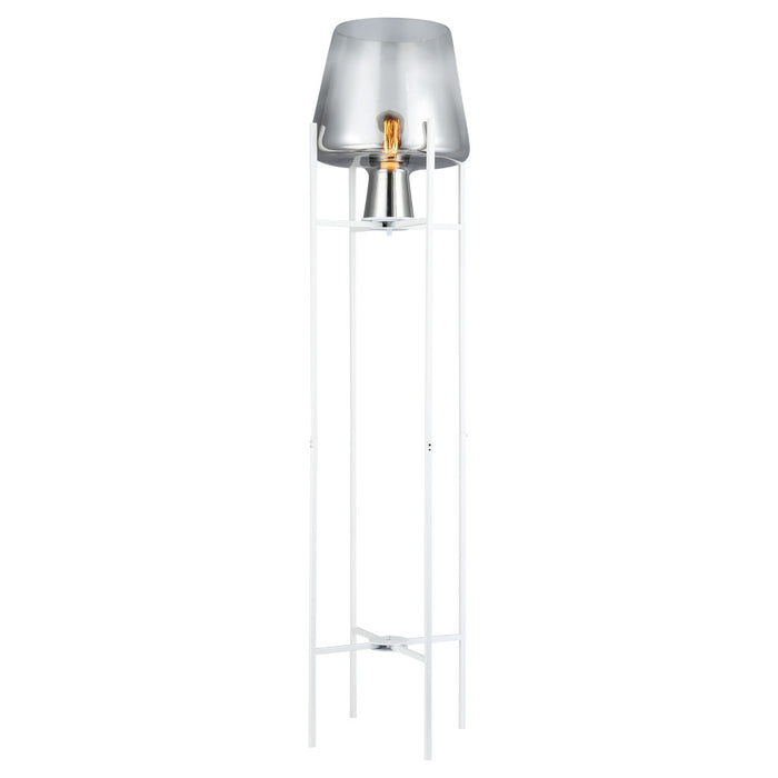 Leticia White Metal and Silver Glass Bowl 61-Inch Floor Lamp-On