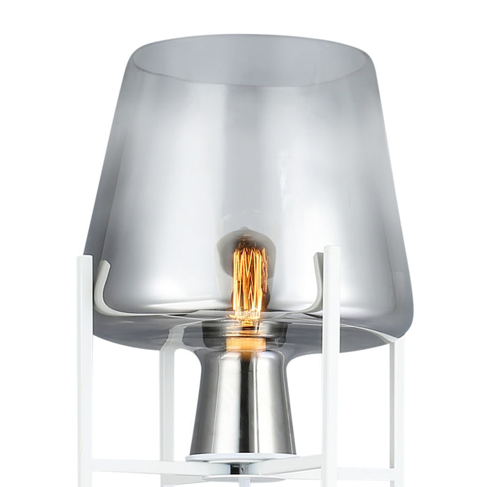 Leticia White Metal and Silver Glass Bowl 61-Inch Floor Lamp. Shade closeup-On