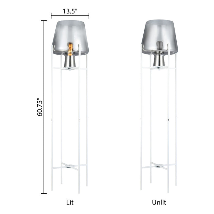 Leticia White Metal and Silver Glass Bowl 61-Inch Floor Lamp