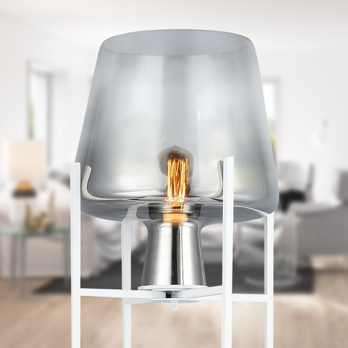Leticia White Metal and Silver Glass Bowl 61-Inch Floor Lamp