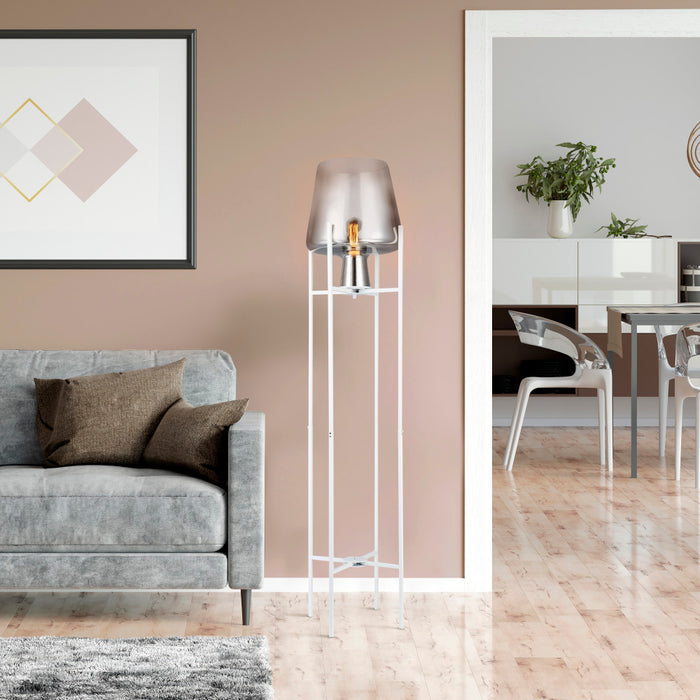 Leticia White Metal and Silver Glass Bowl 61-Inch Floor Lamp