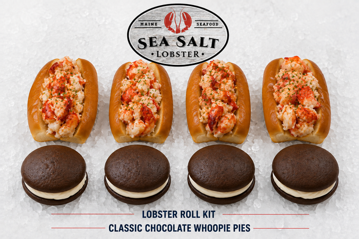 Maine lobster roll kit with lobster meat and rolls