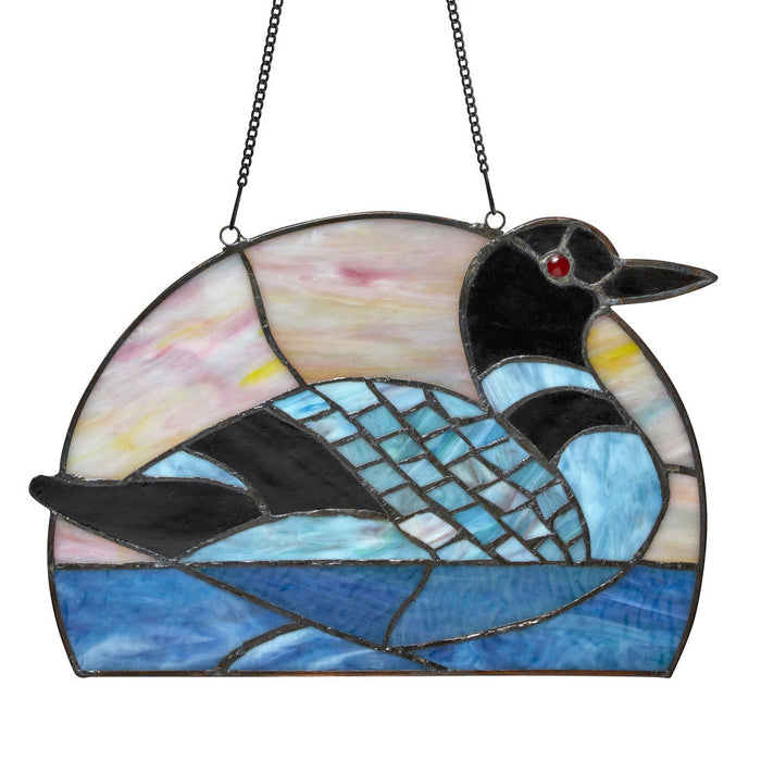 Loon Stained Glass Window Panel-Front lit
