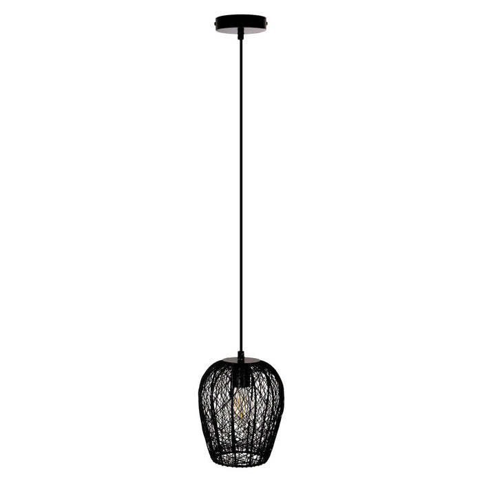 Lucinda 7.25"W Modern Black Woven Metal Pendant Light-Off