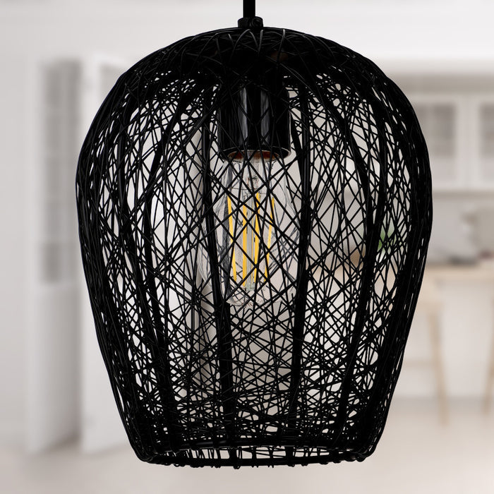 Lucinda 7.25"W Modern Black Woven Metal Pendant Light