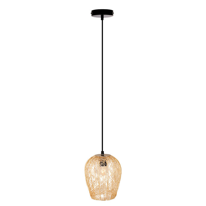 Lucinda 7.25"W Modern Gold Woven Metal Pendant Light-On