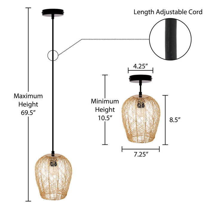 Lucinda 7.25"W Modern Gold Woven Metal Pendant Light