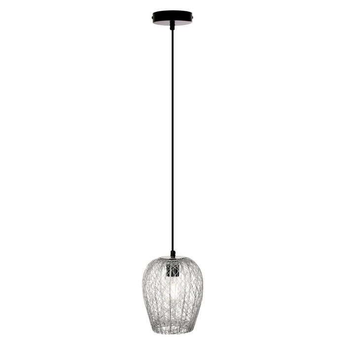 Lucinda 7.25"W Modern Silver Woven Metal Pendant Light-On
