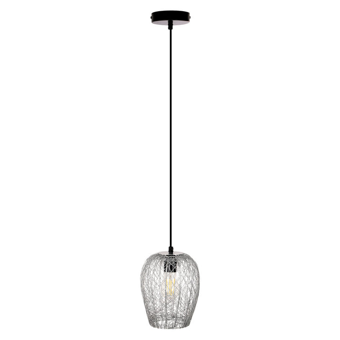 Lucinda 7.25"W Modern Silver Woven Metal Pendant Light-Off