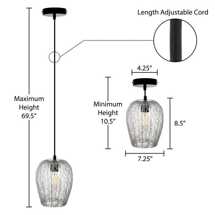 Lucinda 7.25"W Modern Silver Woven Metal Pendant Light