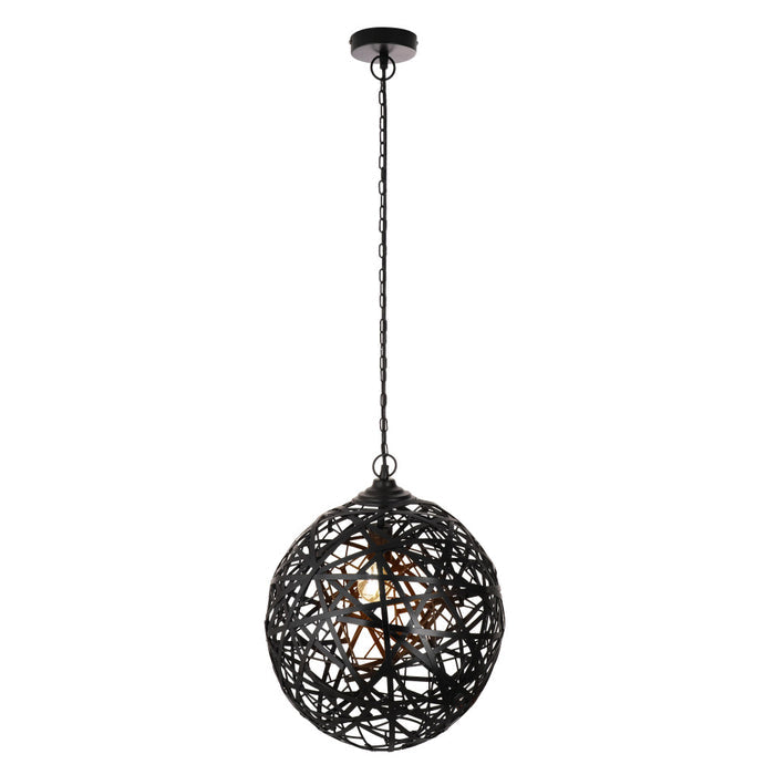 Magnolia 16.25"W Modern Black Abstract Globe Metal Pendant Light-On