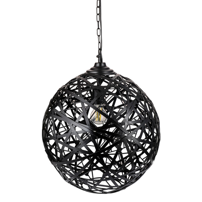 Magnolia 16.25"W Modern Black Abstract Globe Metal Pendant Light. Shade closeup-Off