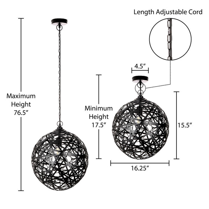 Magnolia 16.25"W Modern Black Abstract Globe Metal Pendant Light