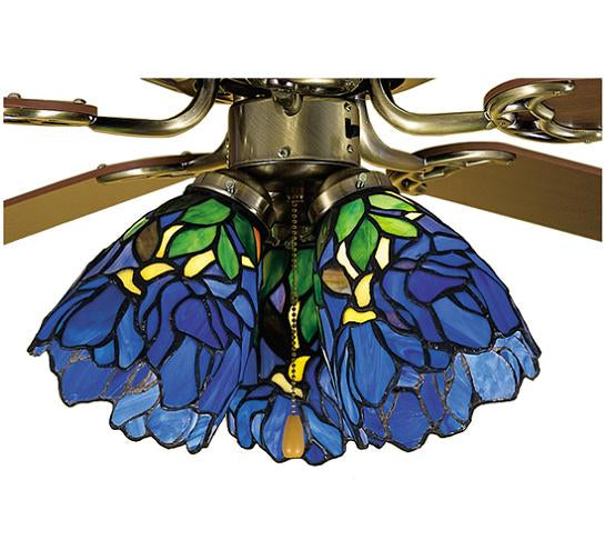 Meyda Tiffany Blue Iris Fanlite Shade - Stained Glass Blue Iris Fanlite Shade