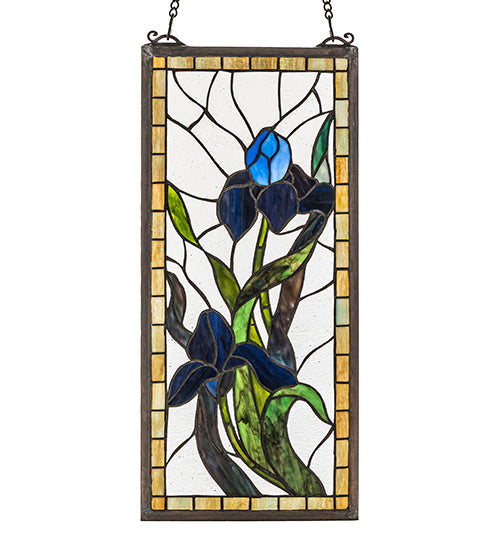 Meyda Tiffany Iris Stained Glass Window - Stained Glass Iris Stained Glass Window With Lighting