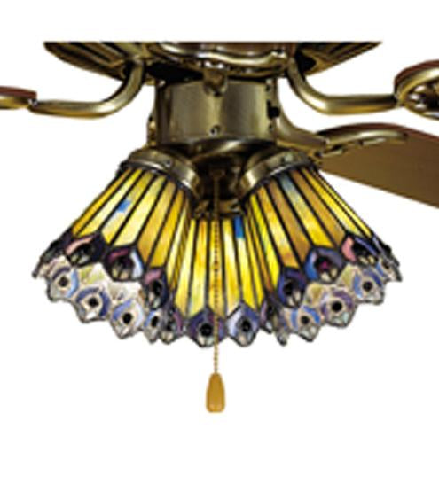 Meyda Tiffany Jeweled Peacock Fanlite Shade - Stained Glass Jeweled Peacock Fanlite Shade Turned On