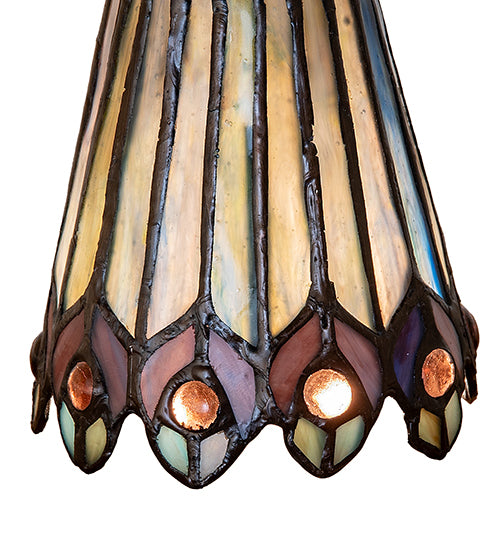 Meyda Tiffany Jeweled Peacock Fanlite Shade - Stained Glass Jeweled Peacock Fanlite Shade Shade Closeup