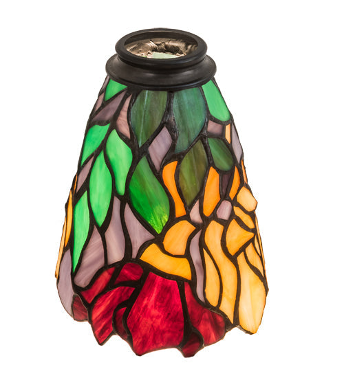 Meyda Tiffany Orange Iris Fanlite Shade - Stained Glass Orange Iris Fanlite Shade Turned On