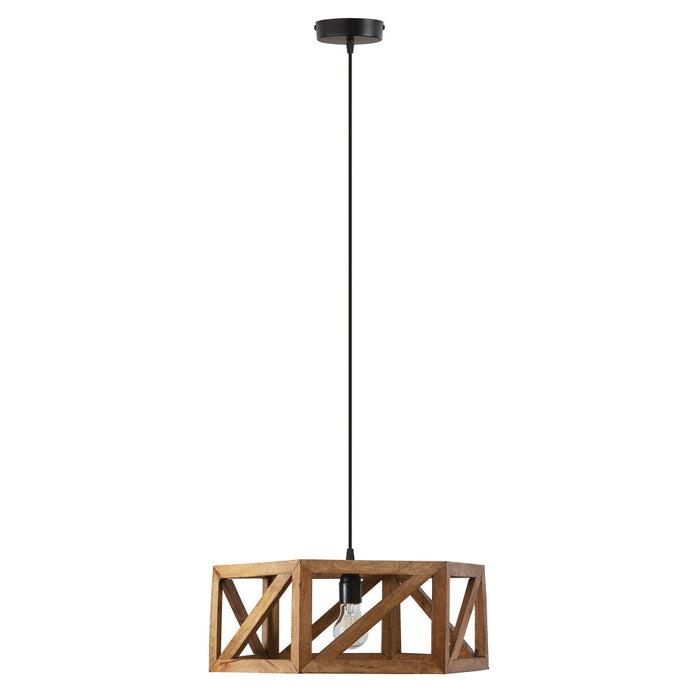 Morel Brown Mango Wood and Metal Pendant Light-Off