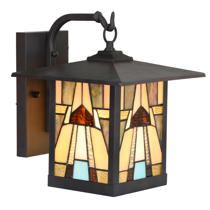 Natural Stained Glass and Oil Rubbed Bronze 1-Light Outdoor Lantern Wall Sconce-On