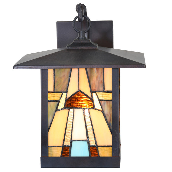 Natural Stained Glass and Oil Rubbed Bronze 1-Light Outdoor Lantern Wall Sconce. Straight-on view-On