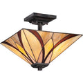 Quoizel Asheville Medium Semi Flush Mount - Stained Glass Asheville Medium Semi Flush Mount Turned On