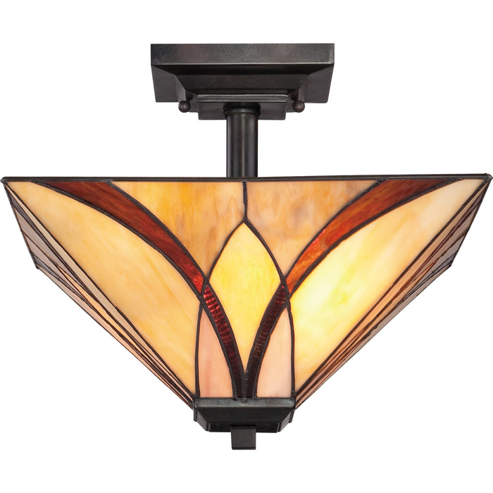 Quoizel Asheville Medium Semi Flush Mount - Stained Glass Asheville Medium Semi Flush Mount Turned On