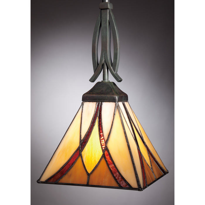 Quoizel Asheville Rod Hung Mini Pendant - Stained Glass Asheville Rod Hung Mini Pendant Turned On Shade Closeup
