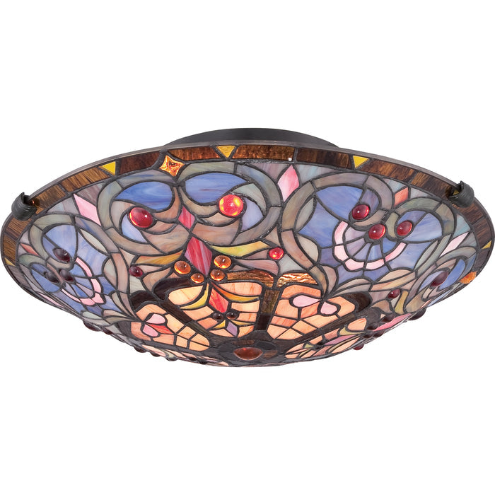 Quoizel Carroll Flush Mount Ceiling Light - Stained Glass Carroll Flush Mount Ceiling Light Turned On