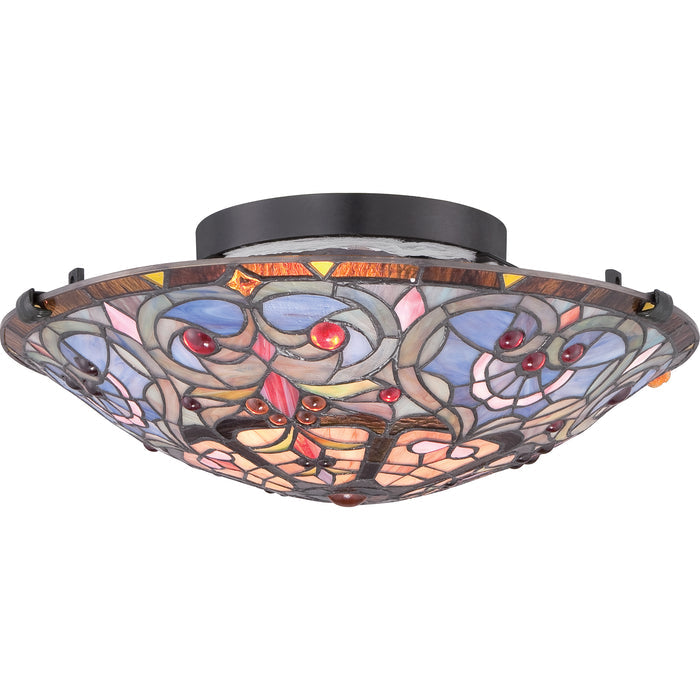 Quoizel Carroll Flush Mount Ceiling Light - Stained Glass Carroll Flush Mount Ceiling Light Turned On
