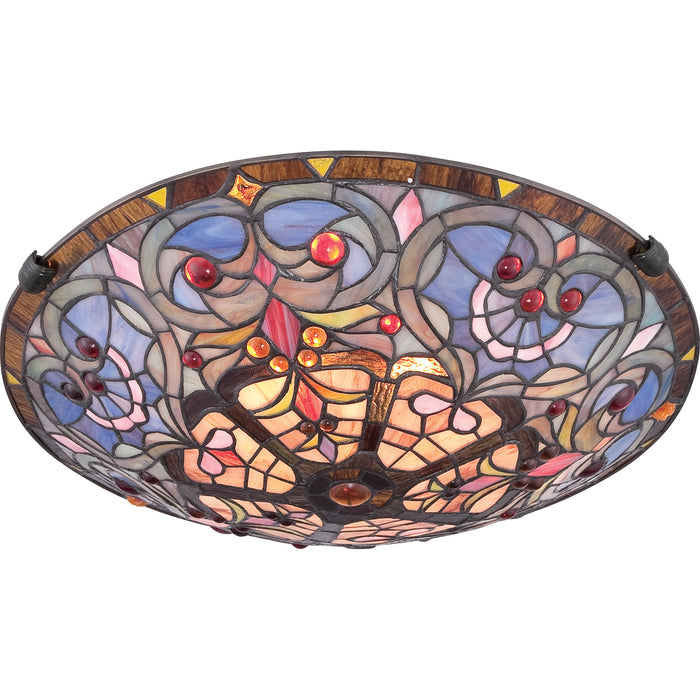 Quoizel Carroll Flush Mount Ceiling Light - Stained Glass Carroll Flush Mount Ceiling Light Turned On