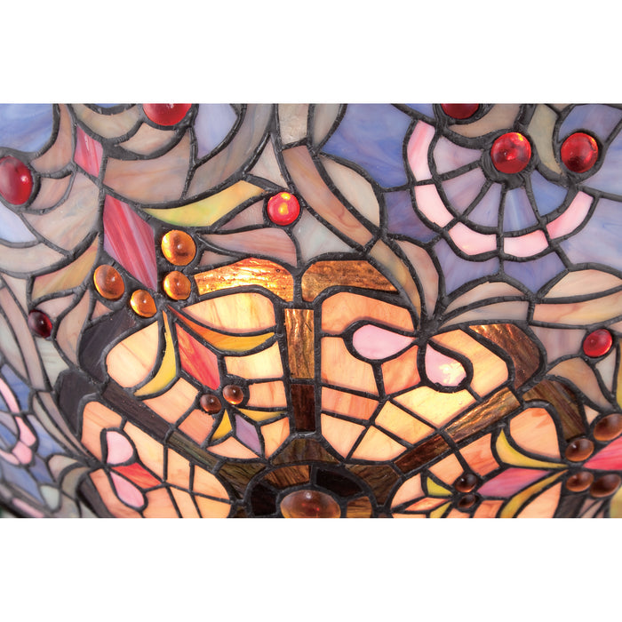 Quoizel Carroll Flush Mount Ceiling Light - Stained Glass Carroll Flush Mount Ceiling Light Turned On Closeup