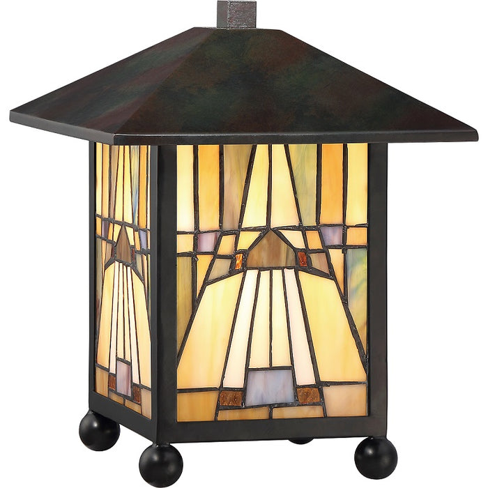 Quoizel Inglenook Table Lamp - Stained Glass Inglenook Table Lamp Turned On