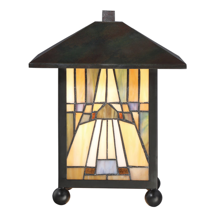 Quoizel Inglenook Table Lamp - Stained Glass Inglenook Table Lamp Turned On