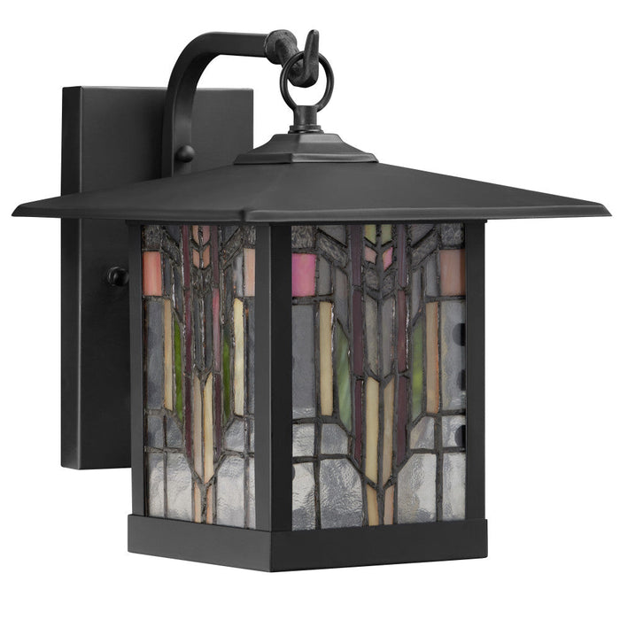 Red Stained Glass and Black 1-Light Outdoor Lantern Wall Sconce-Off