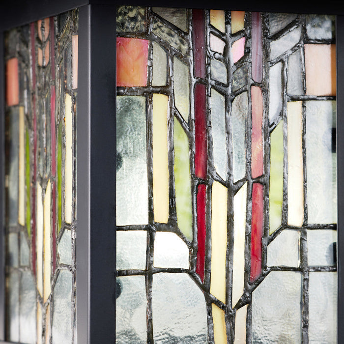 Red Stained Glass and Black 1-Light Outdoor Lantern Wall Sconce