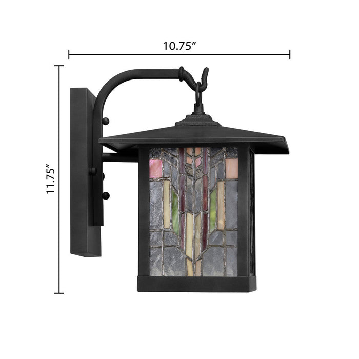 Red Stained Glass and Black 1-Light Outdoor Lantern Wall Sconce