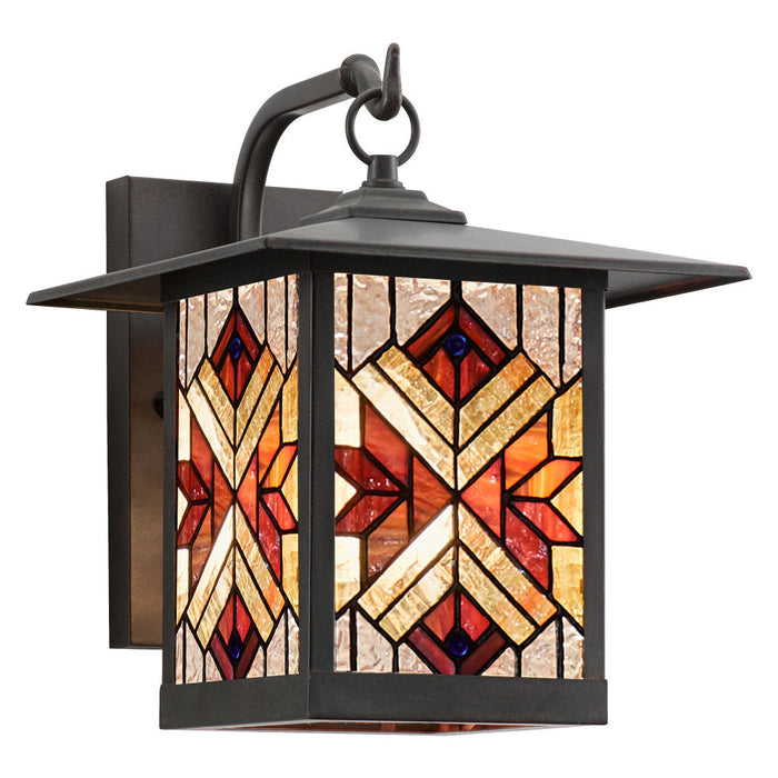 Red Stained Glass and Oil Rubbed Bronze 1-Light Outdoor Lantern Wall Sconce-On