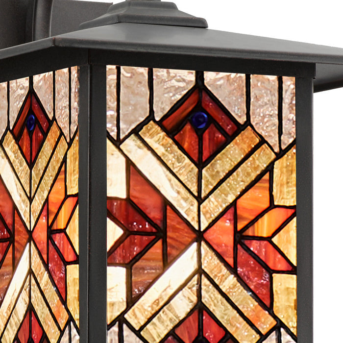 Red Stained Glass and Oil Rubbed Bronze 1-Light Outdoor Lantern Wall Sconce