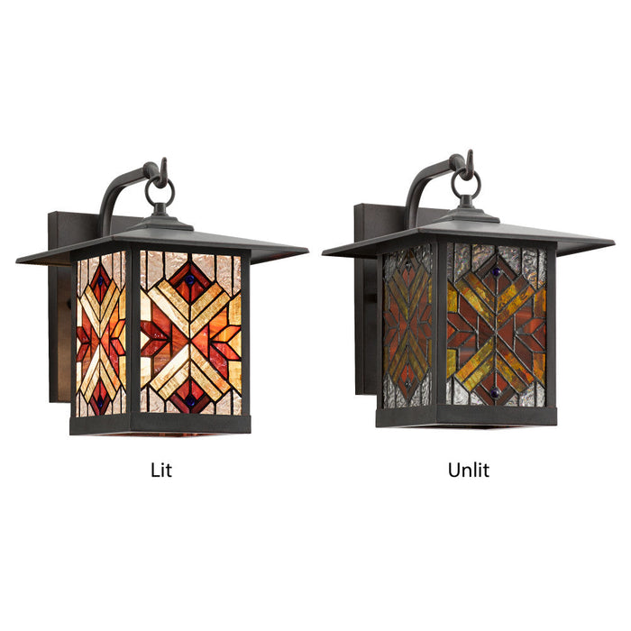 Red Stained Glass and Oil Rubbed Bronze 1-Light Outdoor Lantern Wall Sconce