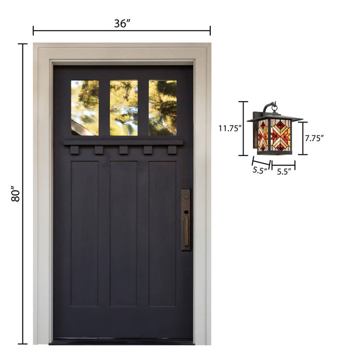 Red Stained Glass and Oil Rubbed Bronze 1-Light Outdoor Lantern Wall Sconce