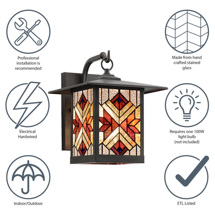 Red Stained Glass and Oil Rubbed Bronze 1-Light Outdoor Lantern Wall Sconce