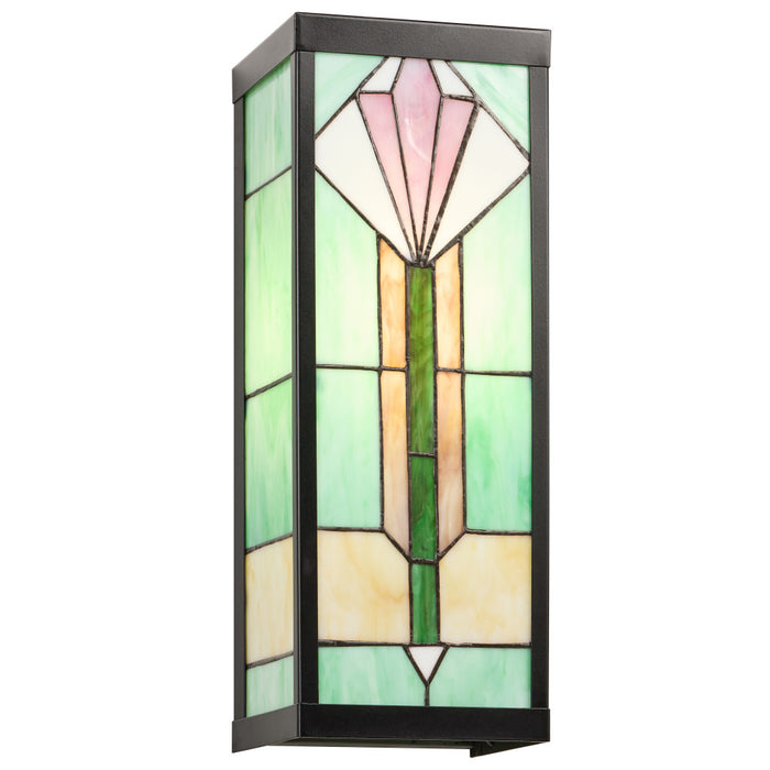 Green Stained Glass and Black Metal Rectangular 1-Light Outdoor Wall Sconce -On