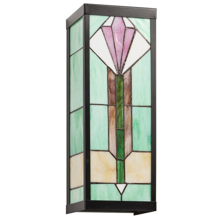 Green Stained Glass and Black Metal Rectangular 1-Light Outdoor Wall Sconce -Unlit