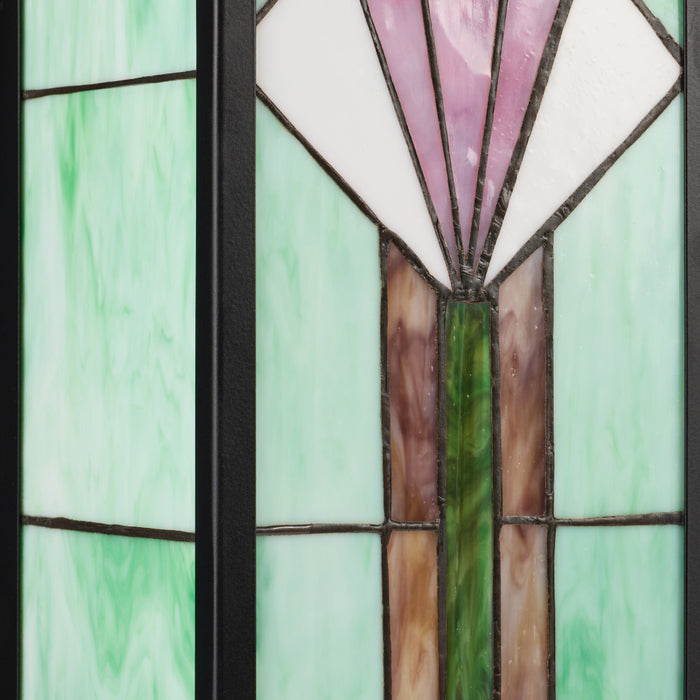 Green Stained Glass and Black Metal Rectangular 1-Light Outdoor Wall Sconce - Close up