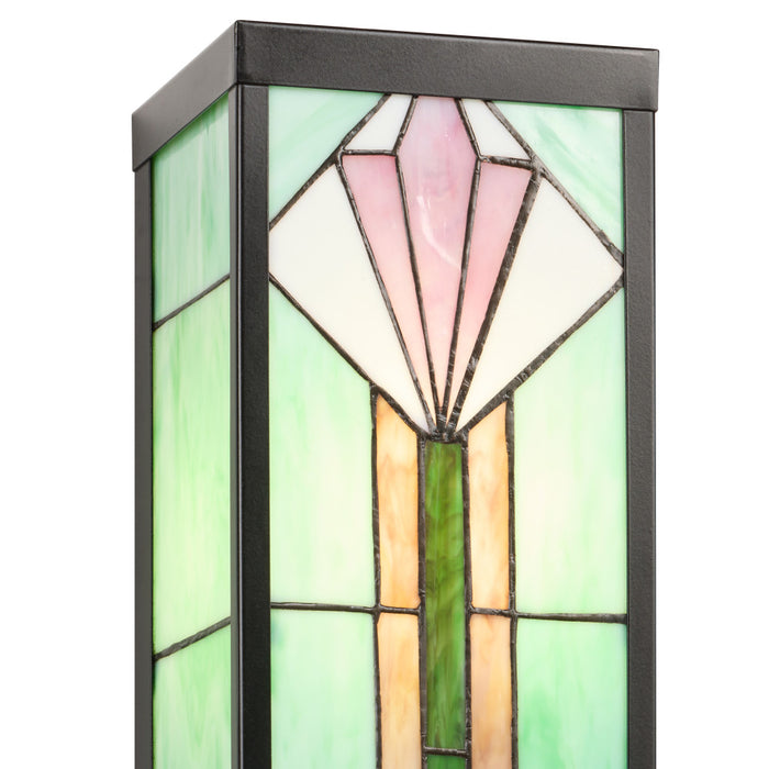 Green Stained Glass and Black Metal Rectangular 1-Light Outdoor Wall Sconce - Close up on
